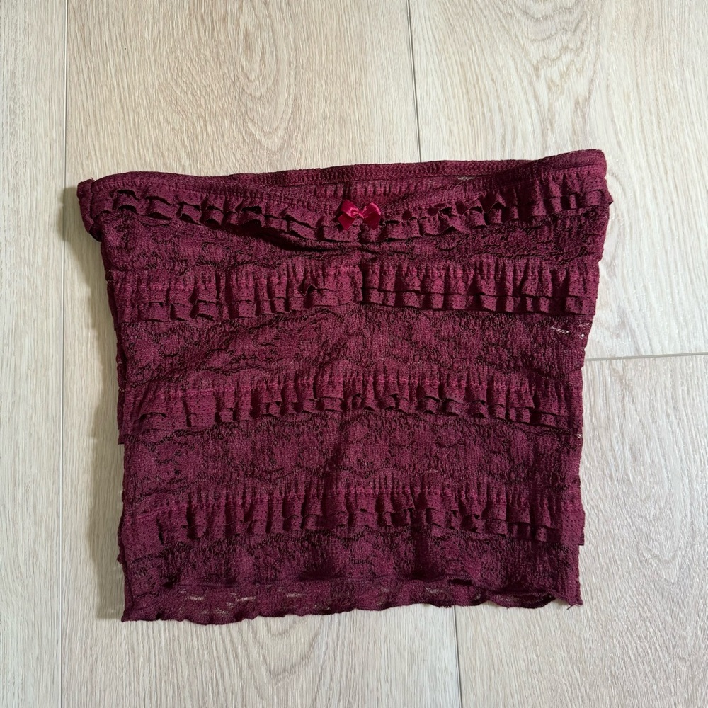 Burgundy Red Lace Strapless Top